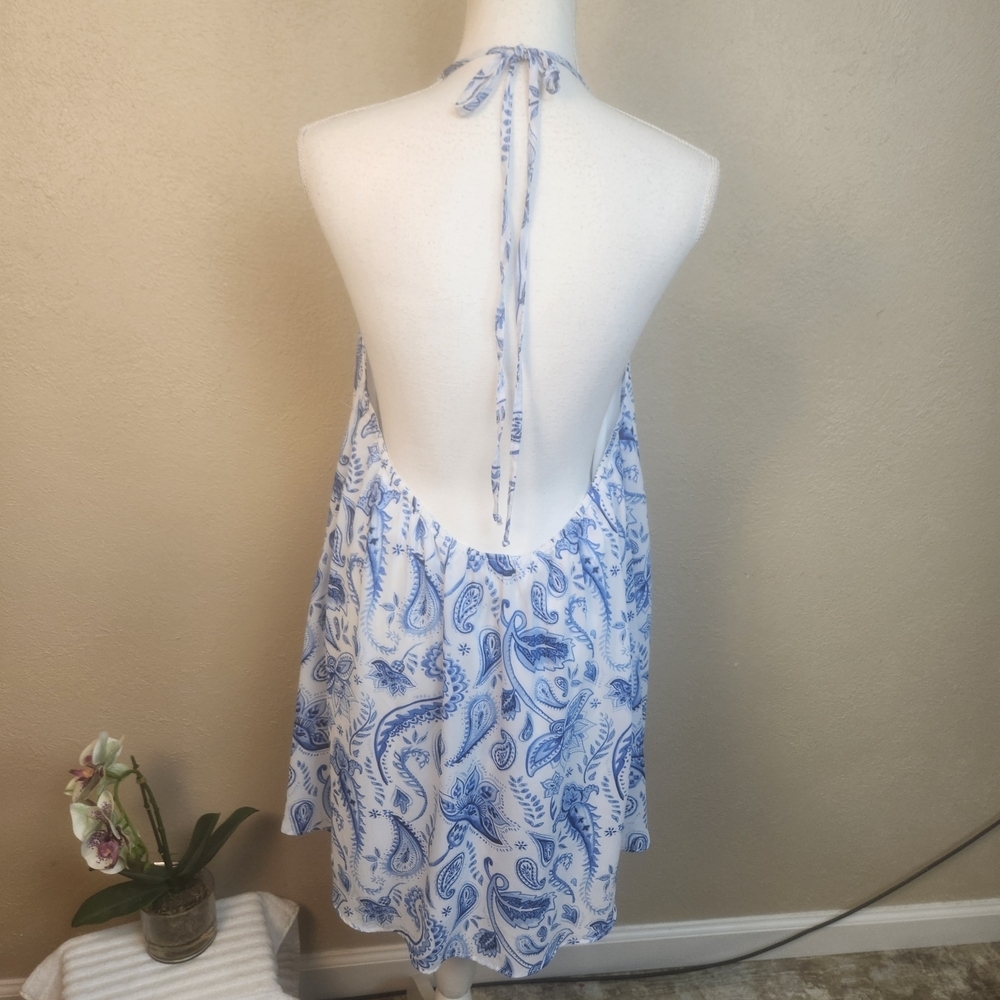 Show Me Your MuMu Blue and White Paisley Mini Dress Large (7992) - Picture 4 of 5